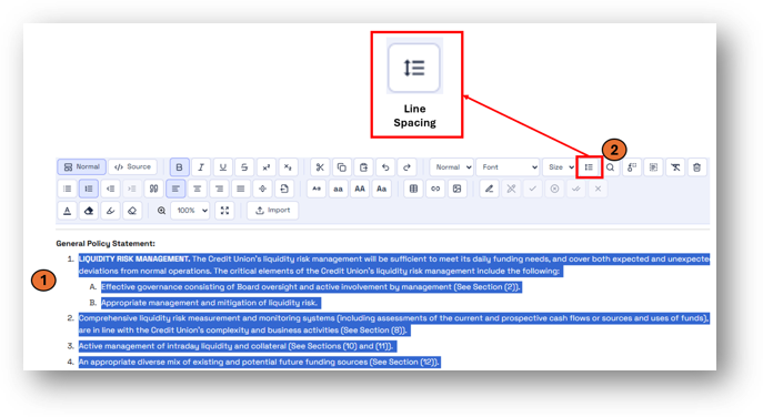 Line spacing icon on the toolbar